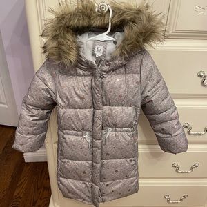 Baby Gap SZ 5 toddler hooded jacket gray w/ stars